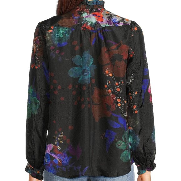 Johnny WasJolene Floral Silk Ruffled Long Sleeve Blouse - Picture 3 of 11